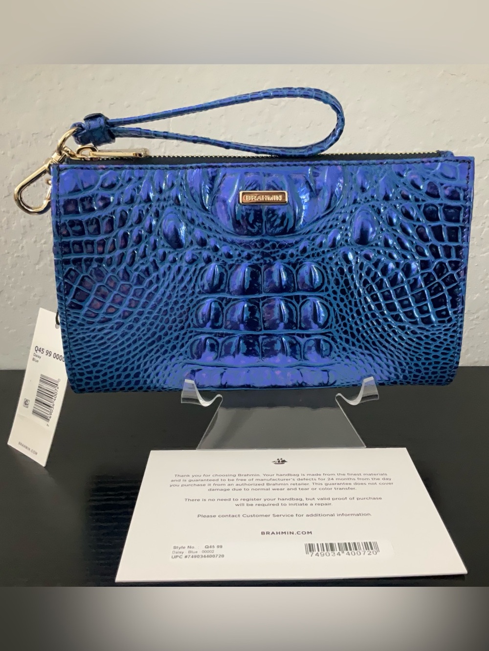 Brahmin Daisy COBALT POTION MELBOURNE Leather Wristlet Cosmetic Clutch RARE